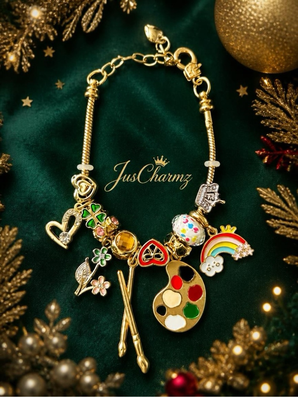 Gold Artist Palette Charm Bracelet - Multicolor